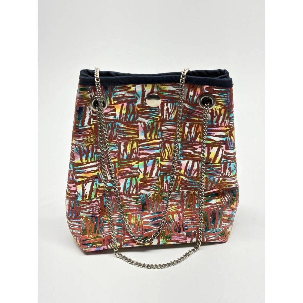 Vintage Y2K Holographic Chain Bucket Bag Mini Iridescent Pink Shiny Rainbow